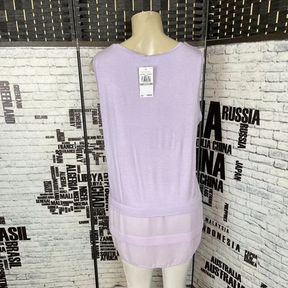 Michael Kors Plus 1X Lilac Orchid Crew Neck Curved Mesh Hemline Sleeveless Top - Picture 4 of 6